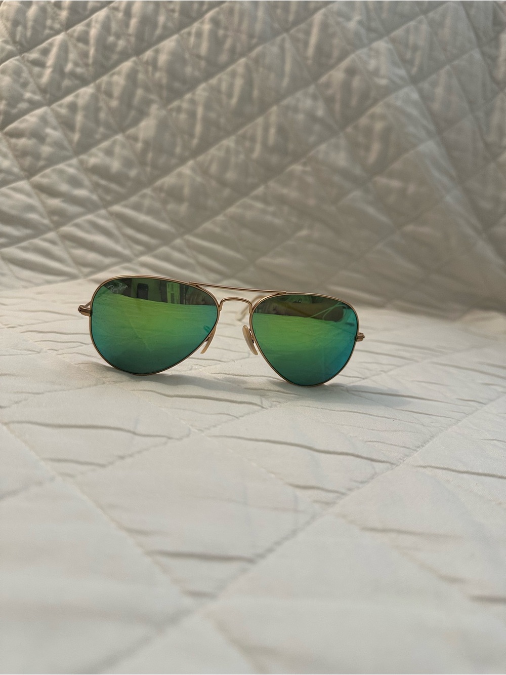 Gold Aviator Sunglasses with Green Mirrored Lenses